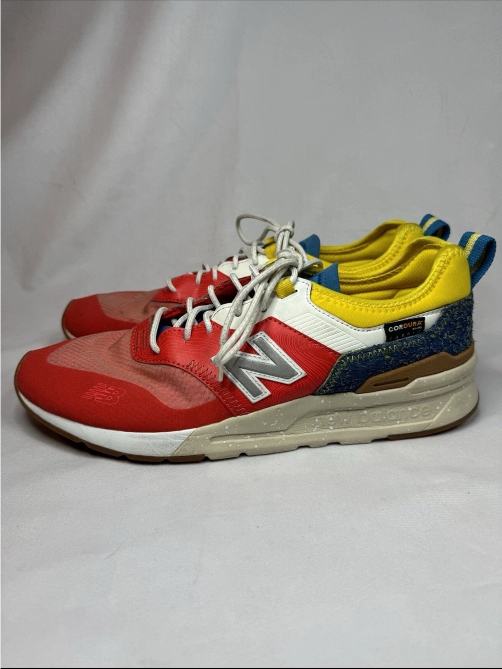 New Balance Mens Red & Yellow Athletic Sneakers